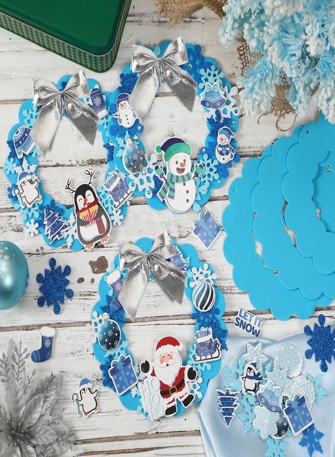 BOARDFEB 12 Sets Christmas Crafts Kits DIY Christmas Foam Wreath Crafts Winter Ornaments for Kids Snowman Santa Penguin Snowflake Foam Stickers Xmas Holiday Home Classroom Activities Decoration - Image 4